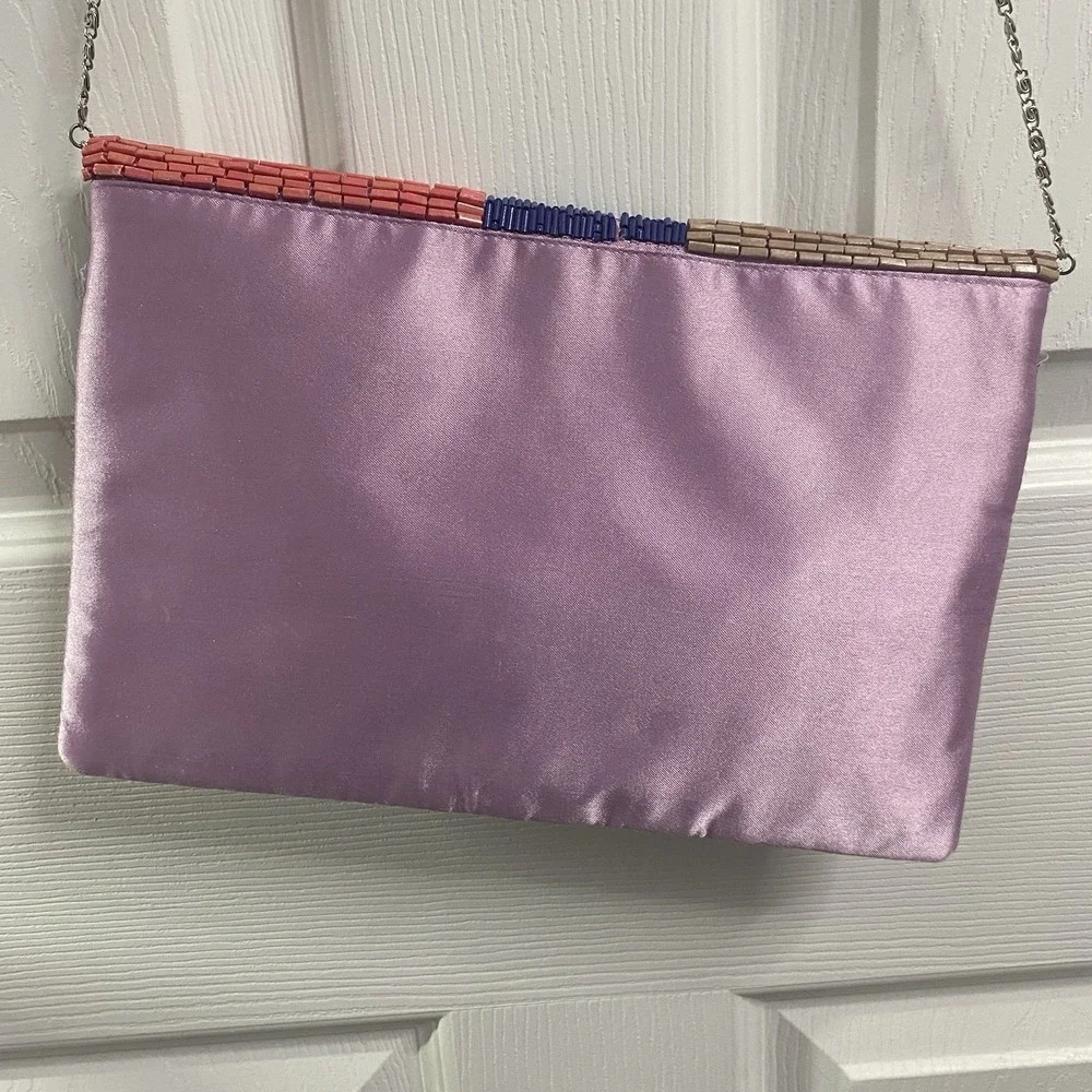 Vintage LA REGALE Beaded Multicolor Evening Small Bag Clutch Purse, Satin Lining